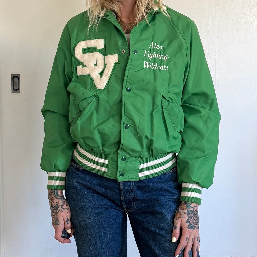 Vintage Pla-Jac‎ by Dunbrooke Kids Green Varsity Jacket Sierra Vista Wildcats 18